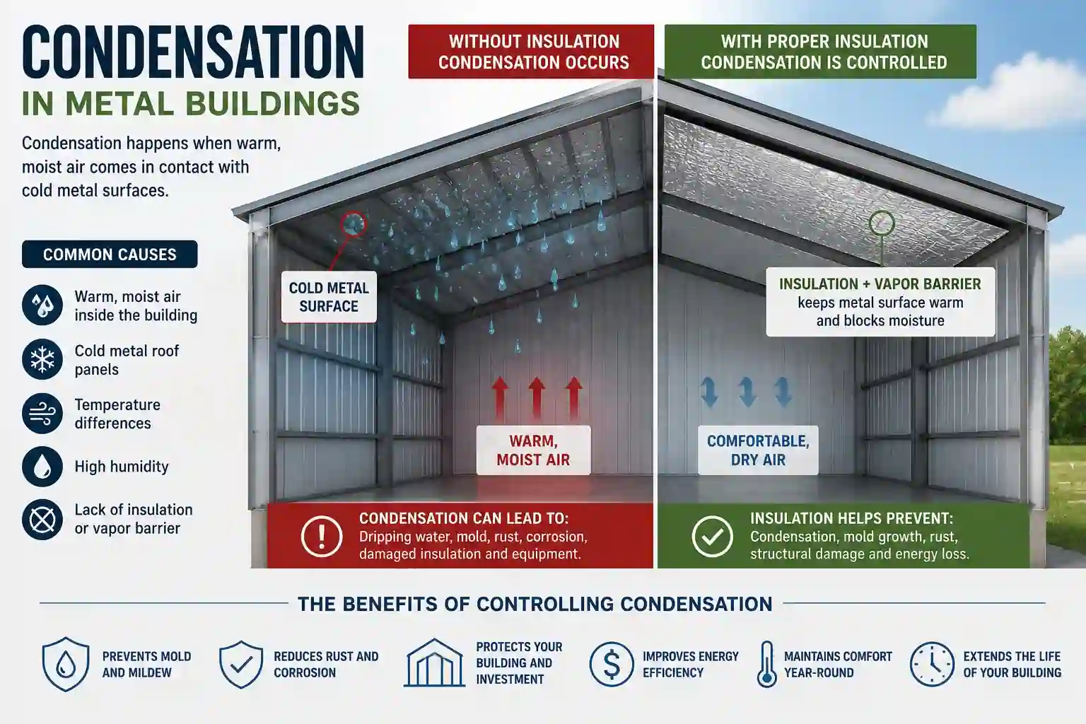 Condensation control in metal buildings