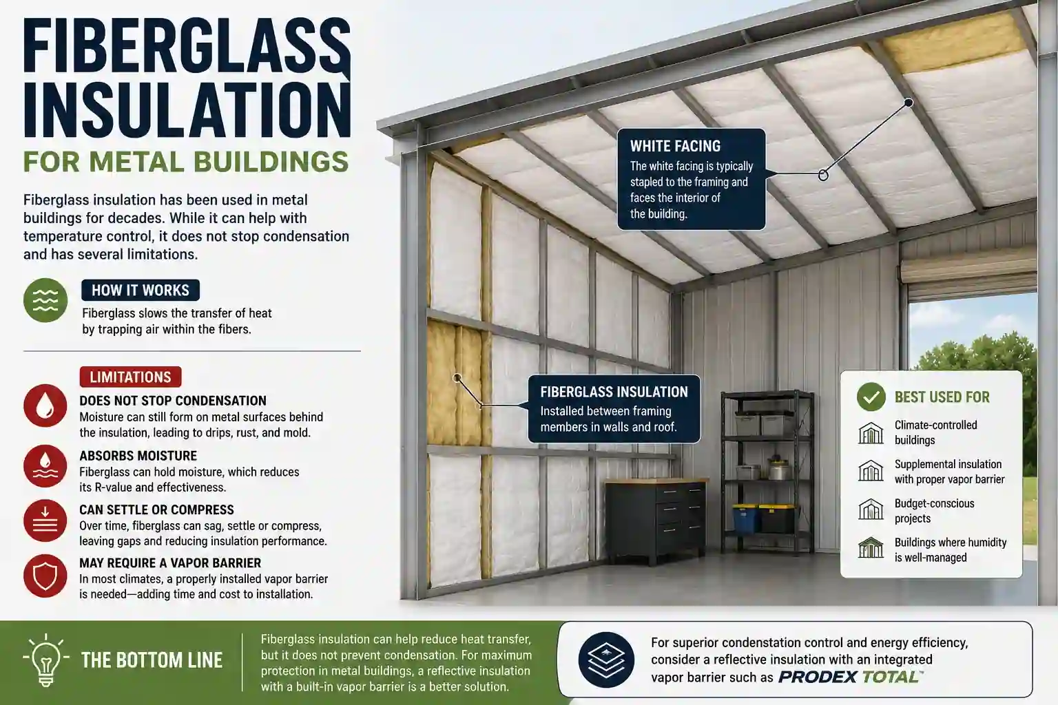 Fiberglass insulation for metal buildings